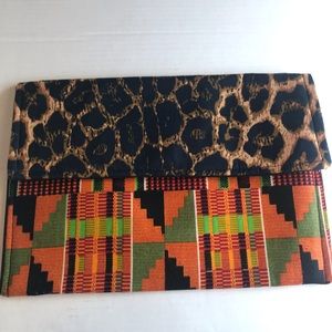 Leopard/kente printed clutch
